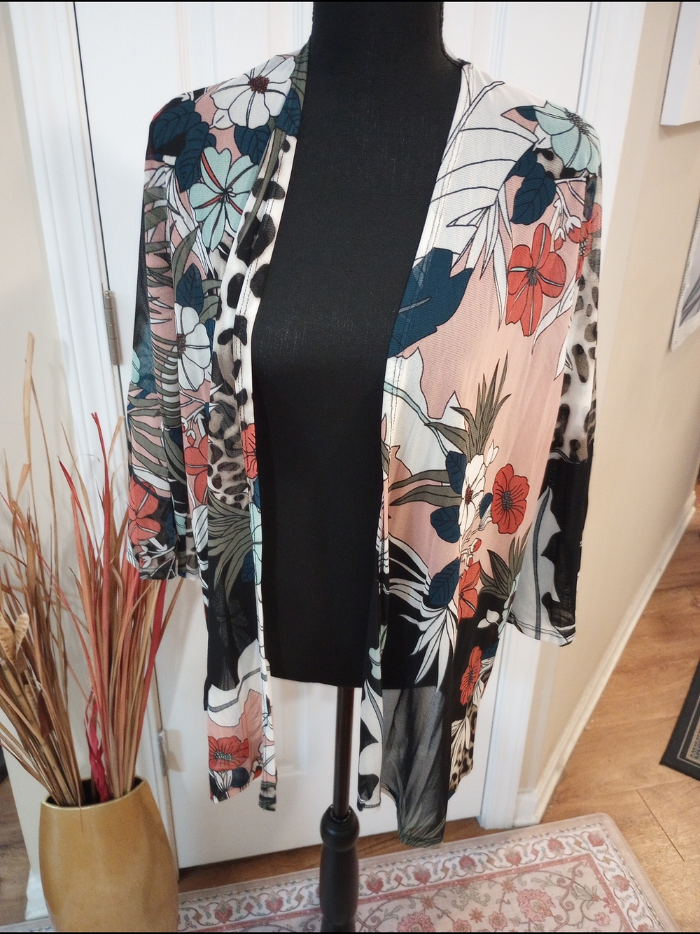 Floral Print Open-Front Kimono Cardigan - Multi